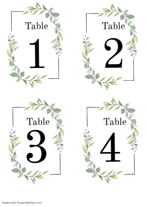Green leaf Wedding Table Number Template | PosterMyWall