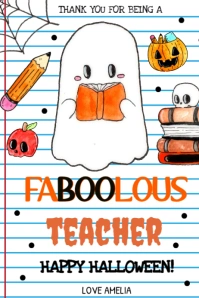Faboolous Teacher Halloween Gift Tag Template, Faboolous Teacher Tag Editable Banner 4' × 6'