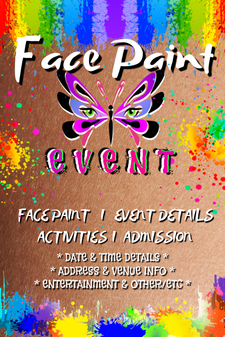Face Paint Art Kids Activities Rainbow Butterfly Splash Template