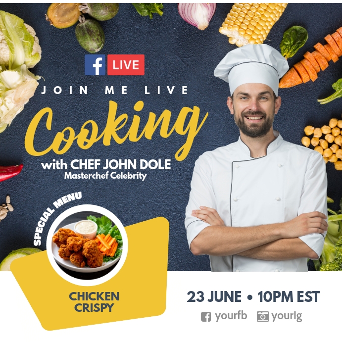 Facebook live cooking poster template Publicação no Instagram