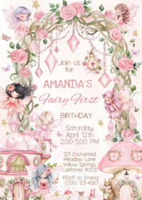 Fairy First Birthday Invitation,, Fairy 1st Birthday Invite, Fairy Invitation A6 template