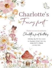 Fairy first birthday invitation Flyer (US Letter) template