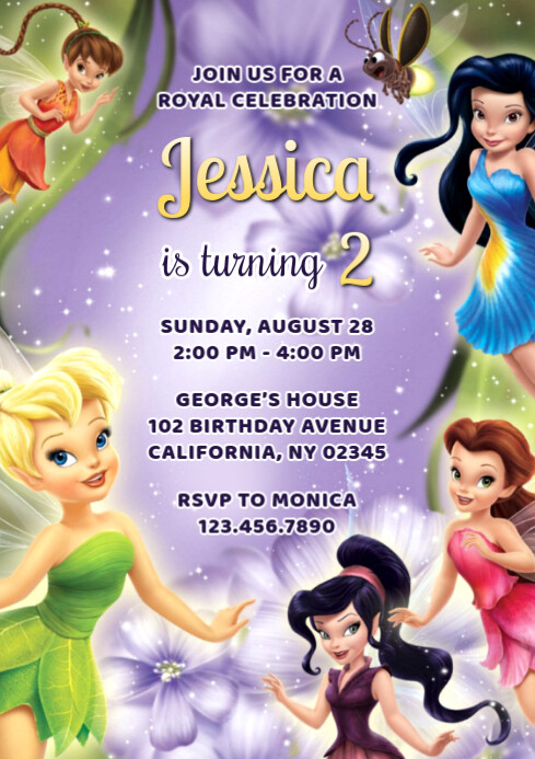 Fairy Tinker Bell Fairies Birthday Invitation Girl A4 template