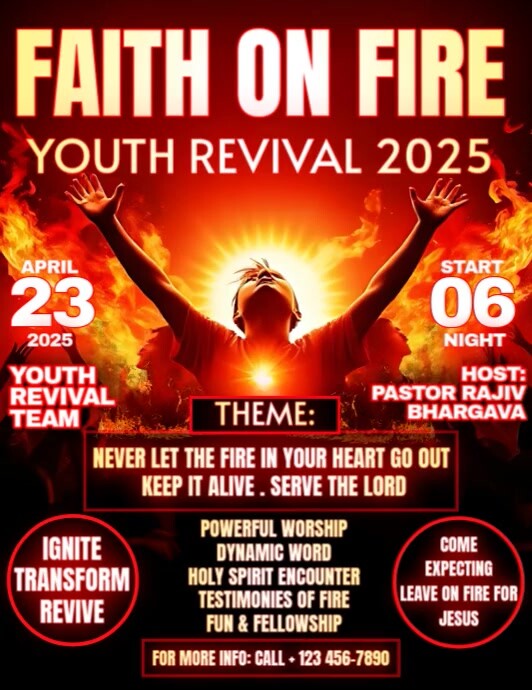 Faith On Fire Youth revival portrait Folheto (US Letter) template