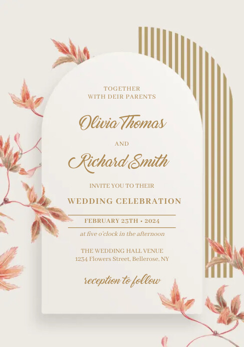 Copy of Fall and autumn leaves boho arch wedding invi | PosterMyWall