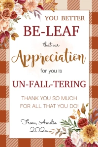 Fall Appreciation Sign, Autumn Leaf Thank You Banner 4' × 6' template