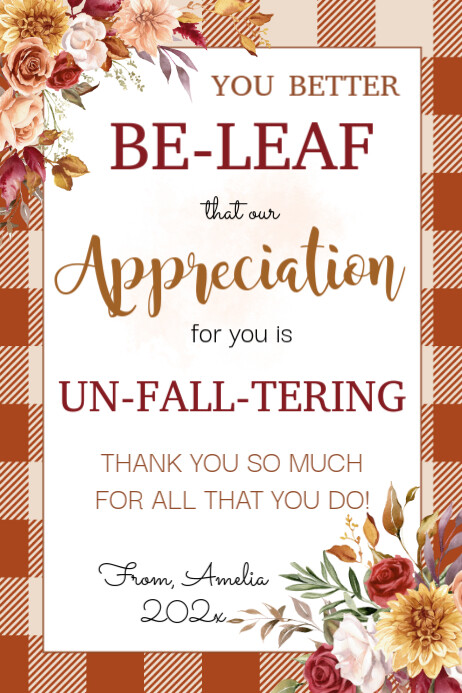 Fall Appreciation Sign, Autumn Leaf Thank You Transparent 4 stopy × 6 stóp template