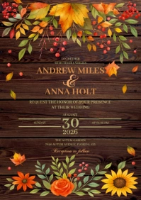 fall/autumm leaf wedding invitation A5 template