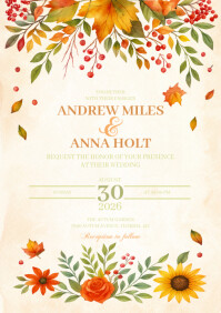 fall/autumm leaf wedding invitation A5 template