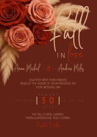 Fall/autumn boho flower wedding invitation A5 template