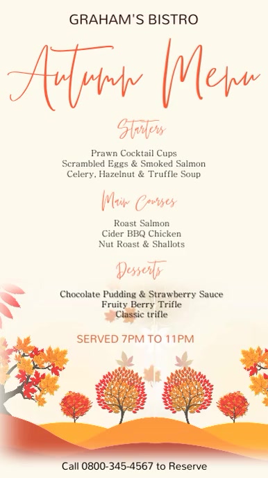 Fall Autumn Digital Menu Template | PosterMyWall