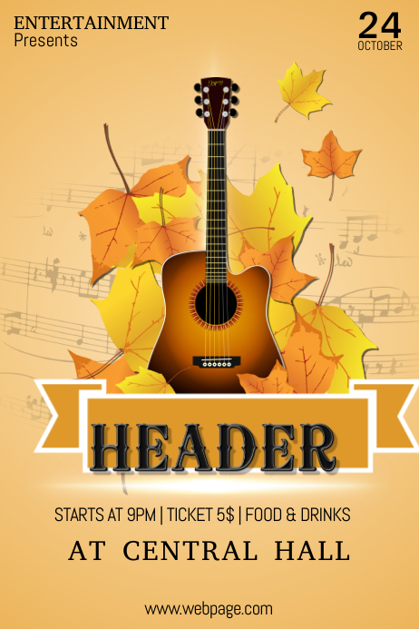 Fall Cancer Poster Fall Autumn Guitar concert Poster Flyer template | PosterMyWall
