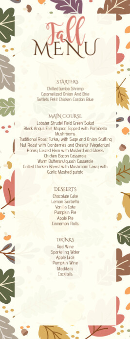 Fall October Menu Picture Fall/autumn leaves Menu card Template | PosterMyWall
