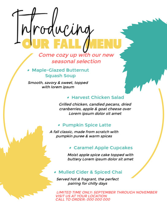 Fall/Autumn Menu Template | PosterMyWall