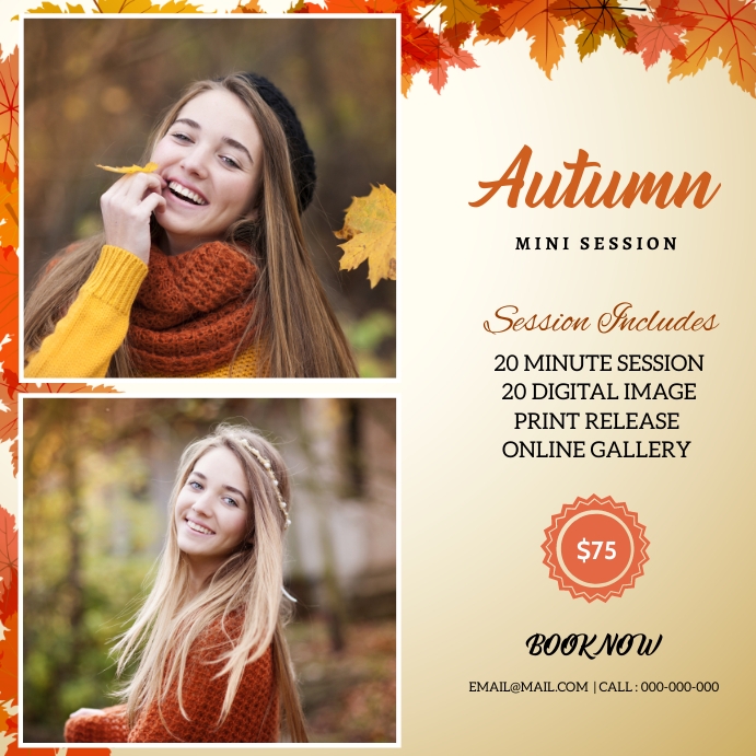 Fall Session Text Fall Autumn Photography Mini Session Template | PosterMyWall