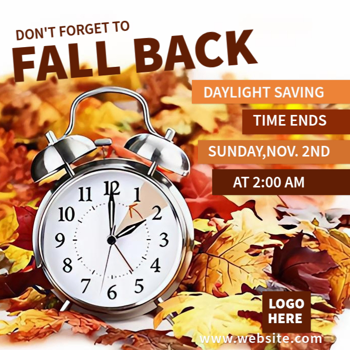 Fall Back Reminder Poster - Daylight Saving Time Ends - Autumn Clock ...