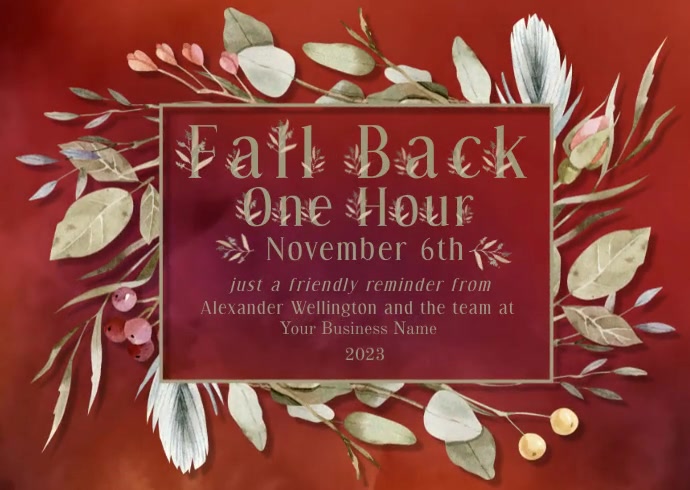 Fall Back Time Change Reminder Postcard Template | PosterMyWall