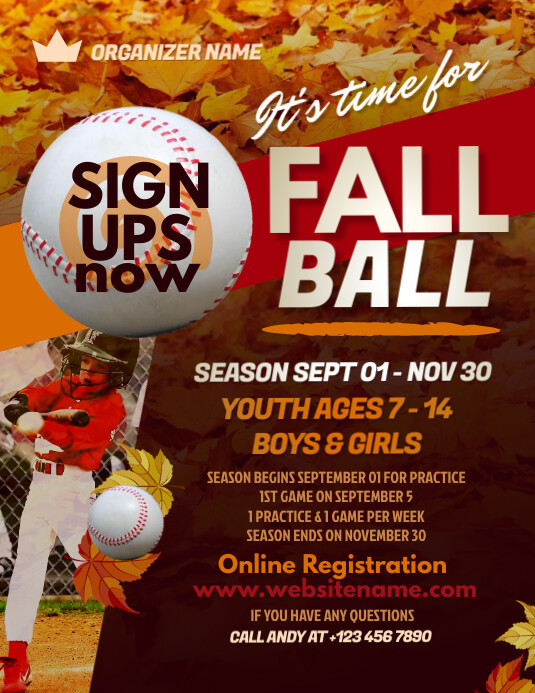 Fall Sports Graphics Fall Ball Season Flyer Template | PosterMyWall