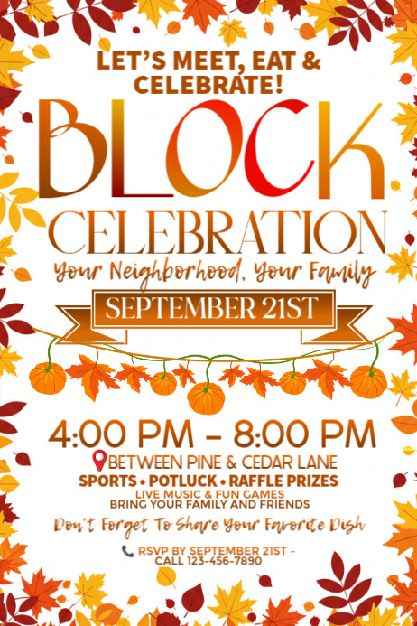 Fall Block Party Celebration Bash Poster template