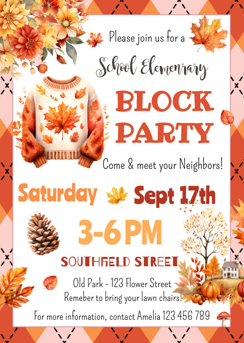 Fall Block Party Flyer Editable Template | PosterMyWall