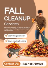 Fall Cleanup Services Poster Template – Autumn Lawn Care & Leaf Removal Design A2