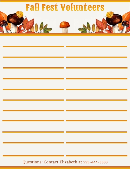 Fall Event Volunteers SignUpSheet Template PosterMyWall