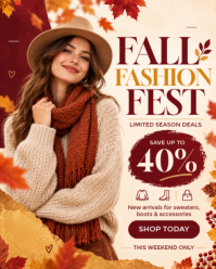 Красный Fall Fashion Sale Instagram Portrait Template
