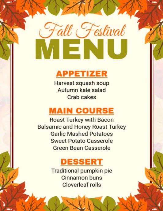 Fall Festival Menu Template | PosterMyWall