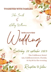Fall flower wedding invitation A5 template