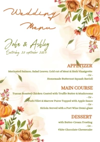 Fall flower wedding menu card A5 template