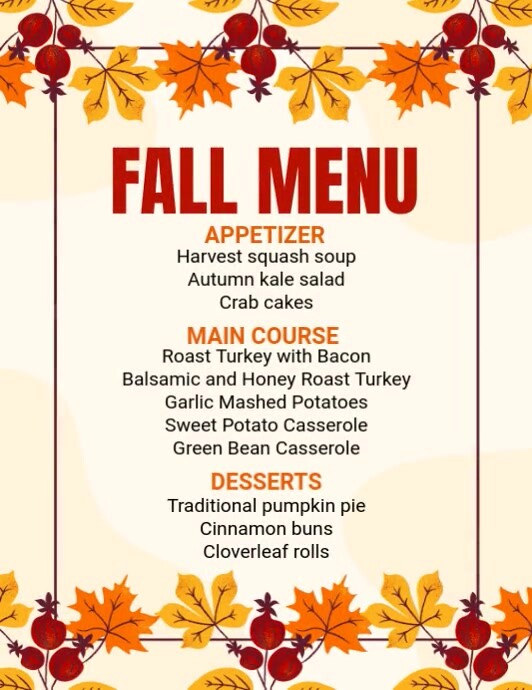 Fall Food Menu Template | PosterMyWall