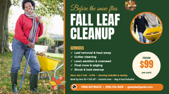 Fall Leaf Cleanup Services Template | PosterMyWall