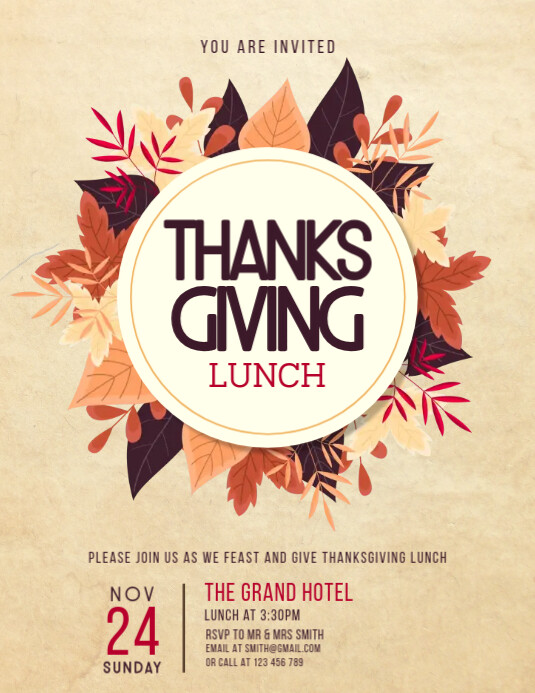 Fall leaves Thanksgiving lunch flyer Template PosterMyWall Fall leaves Thanksgiving lunch flyer Template PosterMyWall