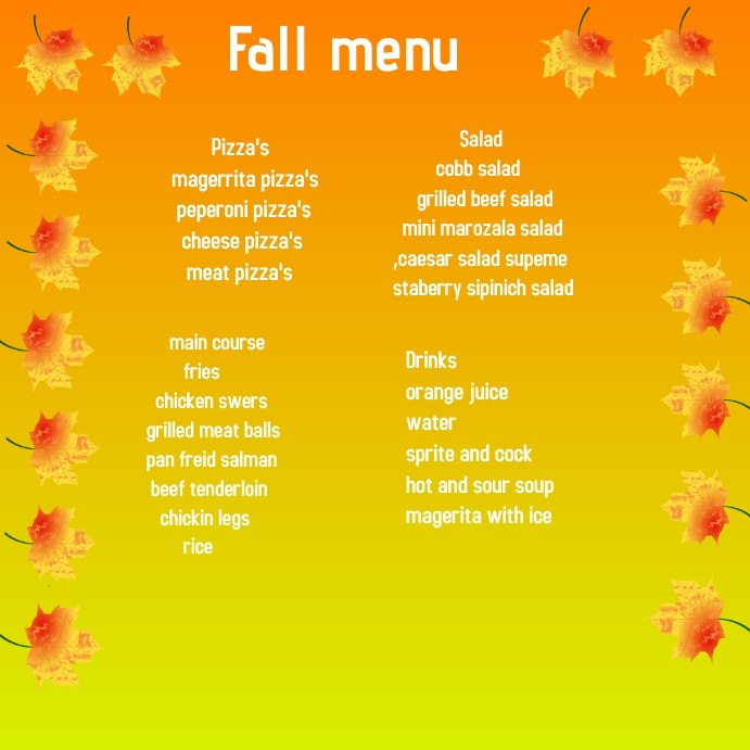 Fall October Menu Picture fall menu, autumn, fall Template | PosterMyWall
