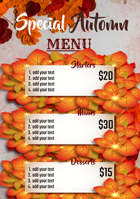 fall menu, autumn menu Template | PosterMyWall