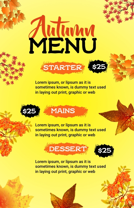 fall menu, autumn menu poster (1) Полстраницы широкого формата template