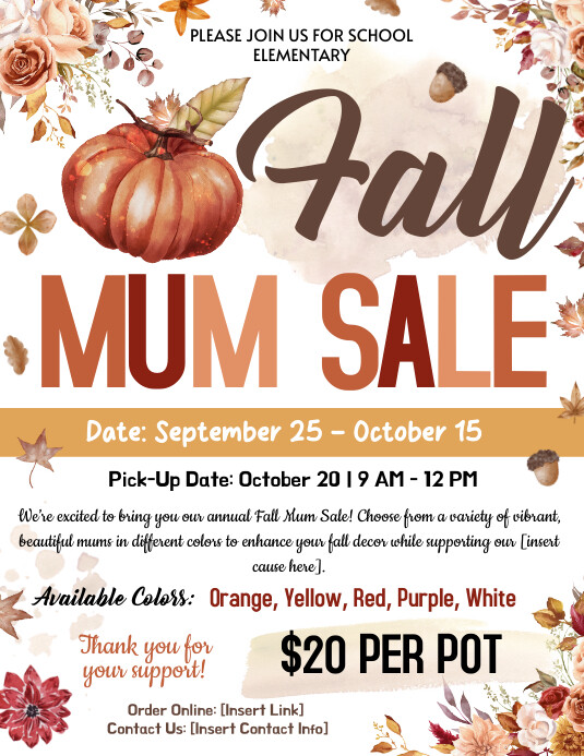 Fall Raffle Poster Fall Mum Sale Fundraiser Flyer Editable Templ Template | PosterMyWall