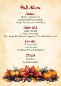 Fall party menu card with pumpkin patch A5 template