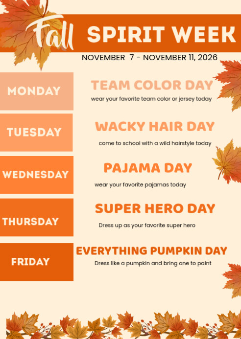 Fall Spirit Week Flyer Template | PosterMyWall