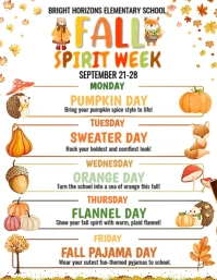 Fall Spirit Week School Flyer | Fun Autumn Theme Dress-Up Days Template Volante (Carta US)