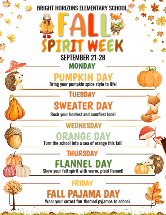 fall theme dress up days Customizable Fall Spirit Week Flyer Work main image 1