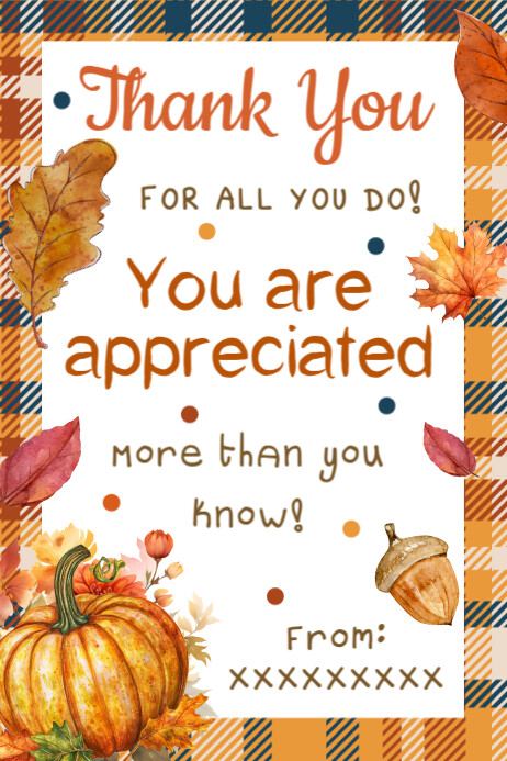 Fall Thank You Tags, Fall Appreciation Tags, Banner 4' × 6' template
