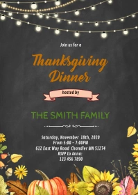 Fall thanksgiving dinner party invitation A6 template