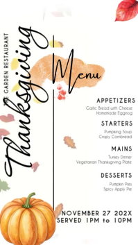 White Thanksgiving Menu Reel Instagram Template
