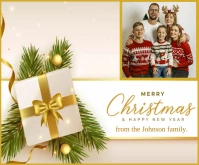 Family Christmas and new year greeting card Persegi Panjang Sedang template
