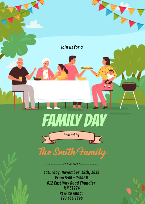 Invite Family Yellow Family Day Event A6 Template | PosterMyWall