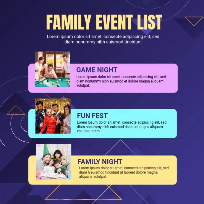 Family event schedule design Instagram Post template