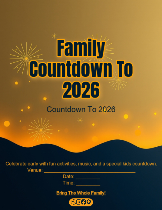 Family Countdown Timer Modèle Family-Friendly New Year Countdown Flyer | Early Kids Countdown ...