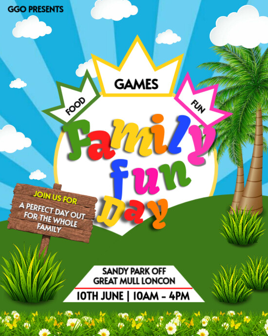 Family Fun Day Flyer Template for Summer Outdoor Events and School Activities Instagram Portrait