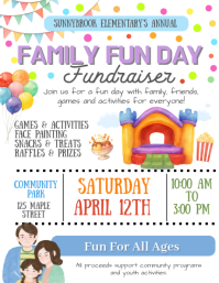 Family Fun Day Fundraiser Flyer Template | School Community Event Pamflet (Letter AS)